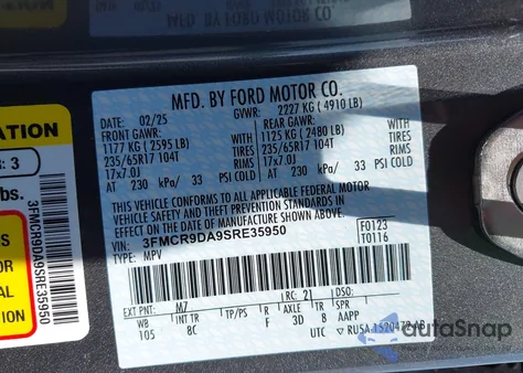 2025 Ford Bronco Sport Badlands из США, поврежденный, VIN 3FMCR9DA9SRE35950